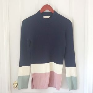 Tory Burch Ribbed Colorblock Mockneck Sweater Sz XS
